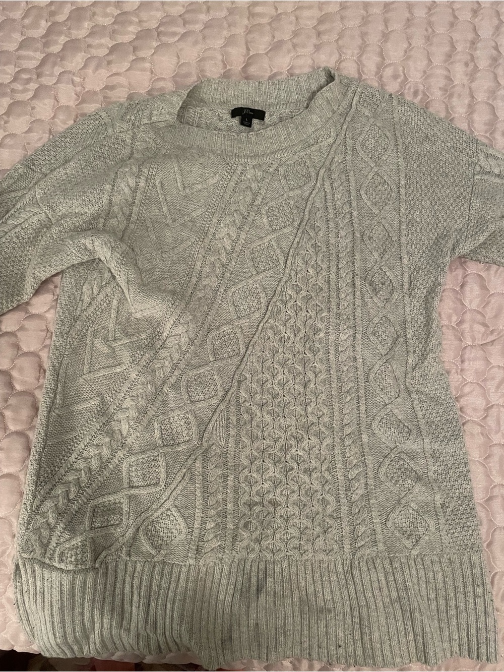 J. Crew Light Gray Cable Crewneck Sweater